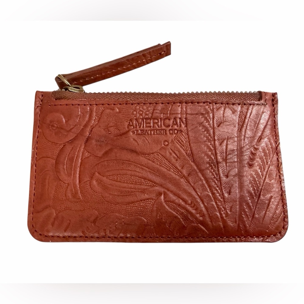 American Leather Co. Embossed Floral Wallet Card Coin